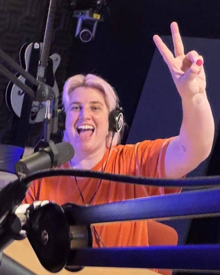 Samantha and Kelsie in audio booth